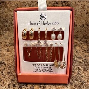 NWT House of Harlow 1960 Gold Earring Collection 6 Sets of Earrings